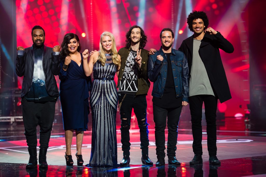 The Voice grand finalists, from left, duo ZK, Anja Nissen, Frank Lakoudis, Jackson Thomas and Johnny Rollins. The Voice grand finalists, from left, duo ZK, Anja Nissen, Frank Lakoudis, Jackson Thomas and Johnny Rollins.