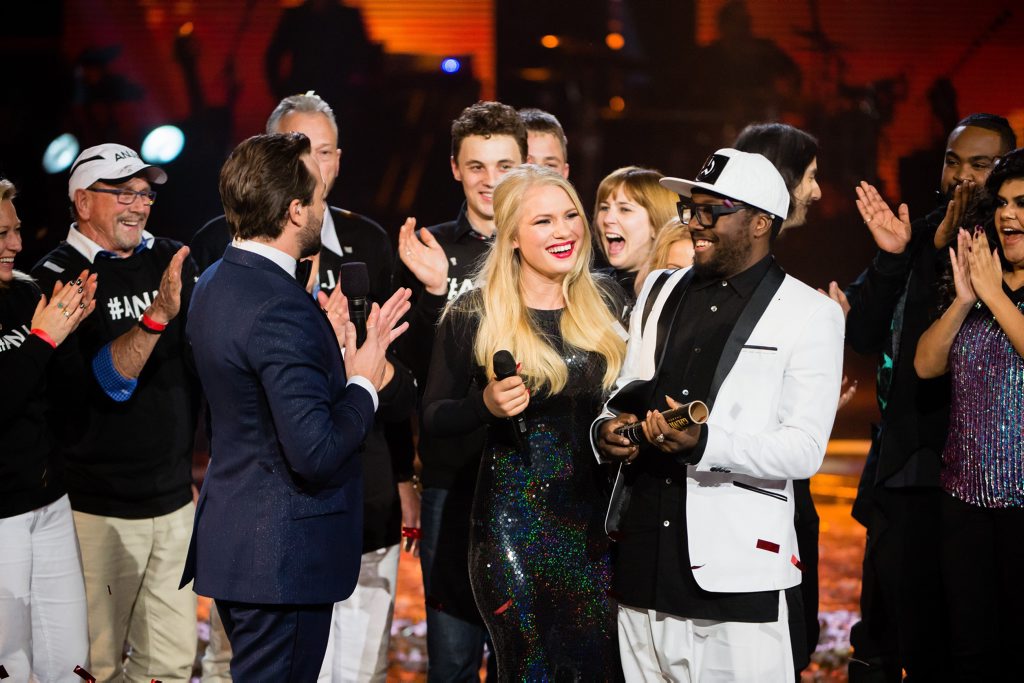 The Voice Australia winner Anja Nissen with coach will.i.am. The Voice Australia winner Anja Nissen with coach will.i.am.