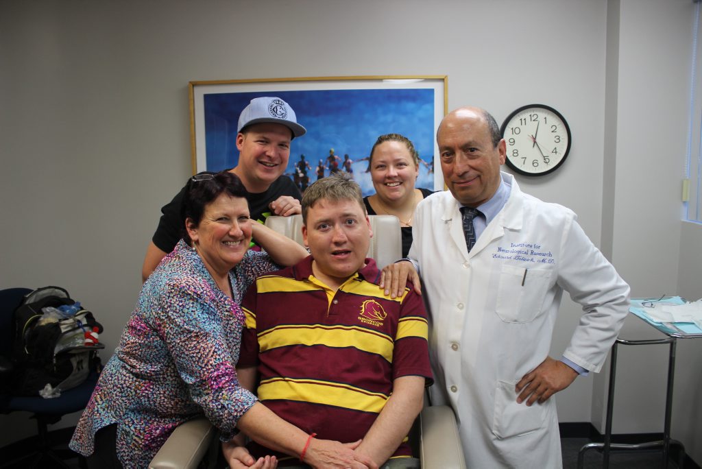 Celebrating a successful first round of reverse stroke treatment are (from left) Coralie Graham, Kris Shepherd, patient Joel Shepherd, Susan Graham-Ryan and Dr Edward Tobinick at the Institute of Neurological Recovery in Los Angeles, California.