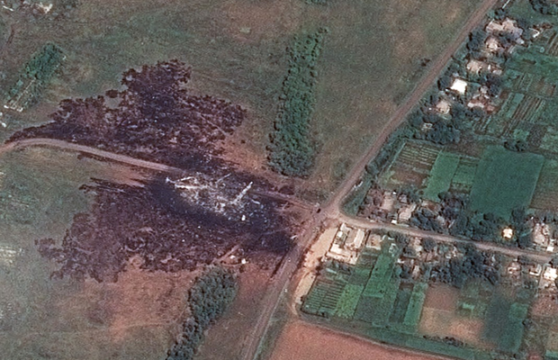A satellite image shows the primary crash site of Malaysia Airlines Flight 17. A satellite image shows the primary crash site of Malaysia Airlines Flight 17.