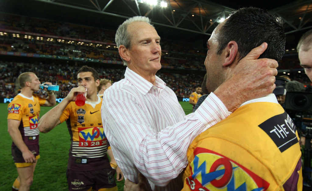 CONFIDENT RETURN: Wayne Bennett celebrates with the Broncos during his former spell with the club. CONFIDENT RETURN: Wayne Bennett celebrates with the Broncos during his former spell with the club.