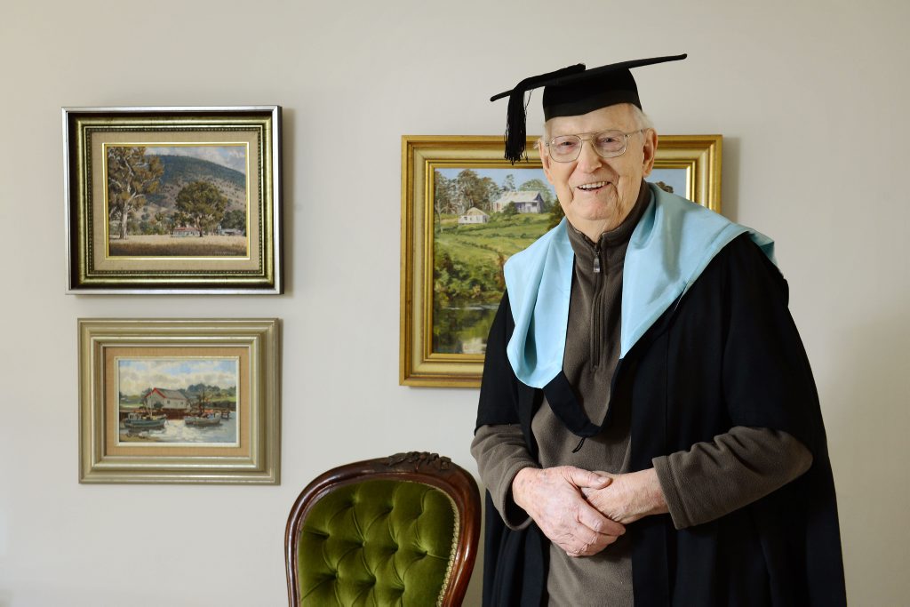 STILL LEARNING: Dr Geoffrey Swan, 87, of Eastern Heights, has graduated with a Masters of Arts (Research) at QUT. STILL LEARNING: Dr Geoffrey Swan, 87, of Eastern Heights, has graduated with a Masters of Arts (Research) at QUT.