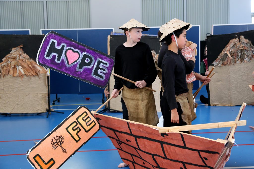 STORY DANCE: Wondai State School students performed an interpretive dance about Anh Do's life. 