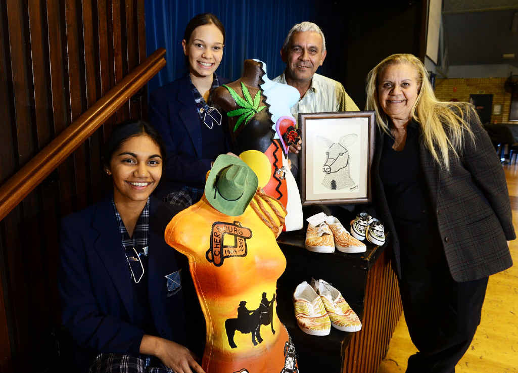 INDIGENOUS ART: Artists Mark King and Debbie Scott and Year 12 students Taylor Button (front) and Tiahni Boschman will showcase their artworks at the fete. INDIGENOUS ART: Artists Mark King and Debbie Scott and Year 12 students Taylor Button (front) and Tiahni Boschman will showcase their artworks at the fete.