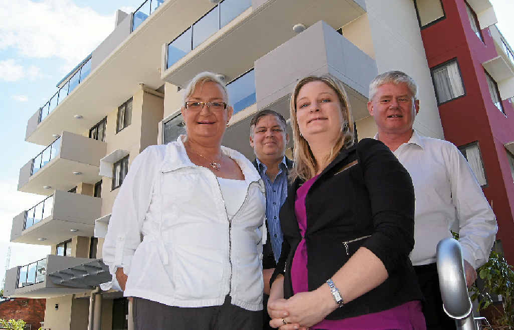 Shelly Whitehead, Sid Knell, Crystal Giles and Greg Whitehead at the newest Central Apartment Group development, Gladstone Central Plaza. Shelly Whitehead, Sid Knell, Crystal Giles and Greg Whitehead at the newest Central Apartment Group development, Gladstone Central Plaza.
