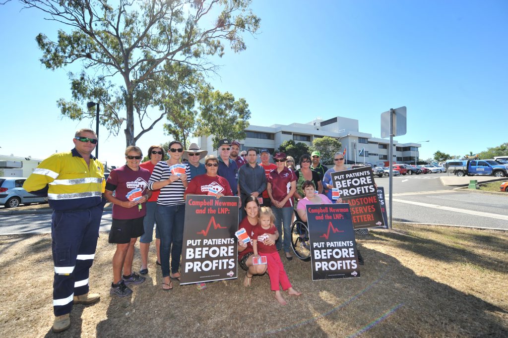 Rally at the Gladstone Hospital to put patients before profit. Rally at the Gladstone Hospital to put patients before profit.
