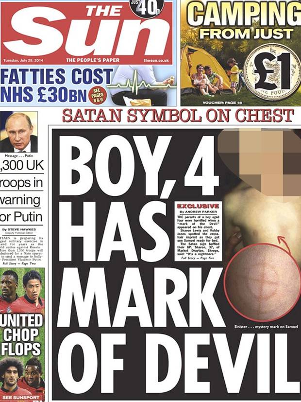 The Sun's Mark of the Devil front page. The Sun's Mark of the Devil front page.