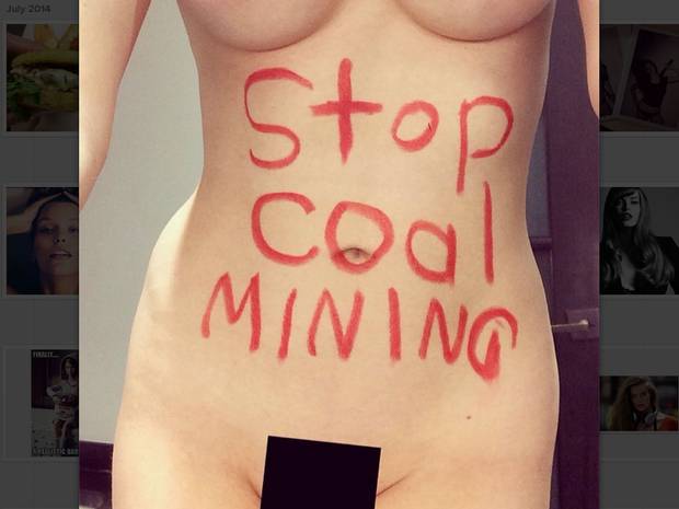 Model Robyn Lawley posted this image on Instagram to protest coal mining near the Great Barrier Reef. Model Robyn Lawley posted this image on Instagram to protest coal mining near the Great Barrier Reef.