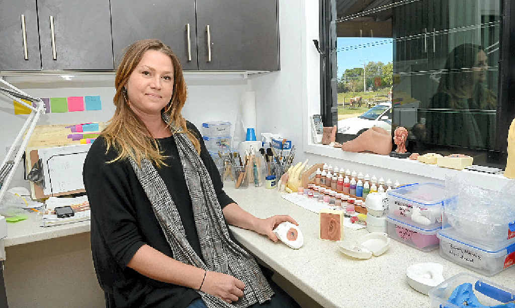 RARE TALENT: Anaplastologist Sophie Fleming designs and builds prosthetics for clients who have lost facial features. Below left is an example of her work. RARE TALENT: Anaplastologist Sophie Fleming designs and builds prosthetics for clients who have lost facial features. Below left is an example of her work.
