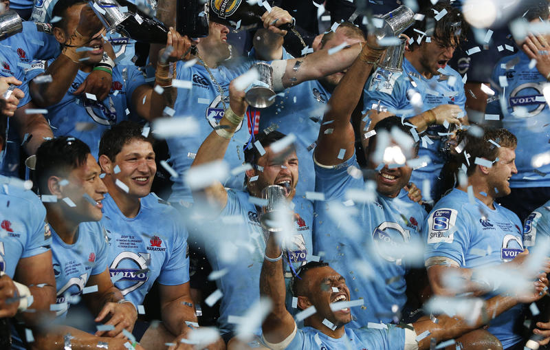 Waratahs players celebrate after defeating the Crusaders in the Super Rugby Final at ANZ Stadium in Sydney, Saturday, Aug. 2, 2014. Waratahs players celebrate after defeating the Crusaders in the Super Rugby Final at ANZ Stadium in Sydney, Saturday, Aug. 2, 2014.
