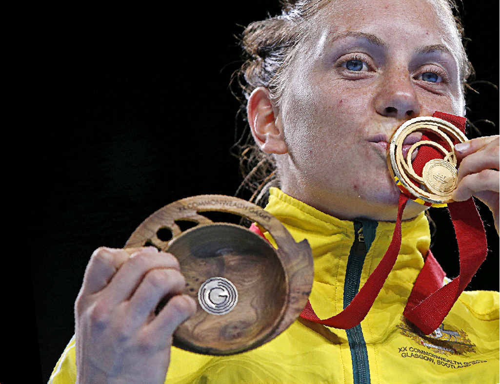 Shelley Watts kisses her gold medal after winning the women’s 57-60kg boxing final at the 2014 Commonwealth Games. Shelley Watts kisses her gold medal after winning the women’s 57-60kg boxing final at the 2014 Commonwealth Games.