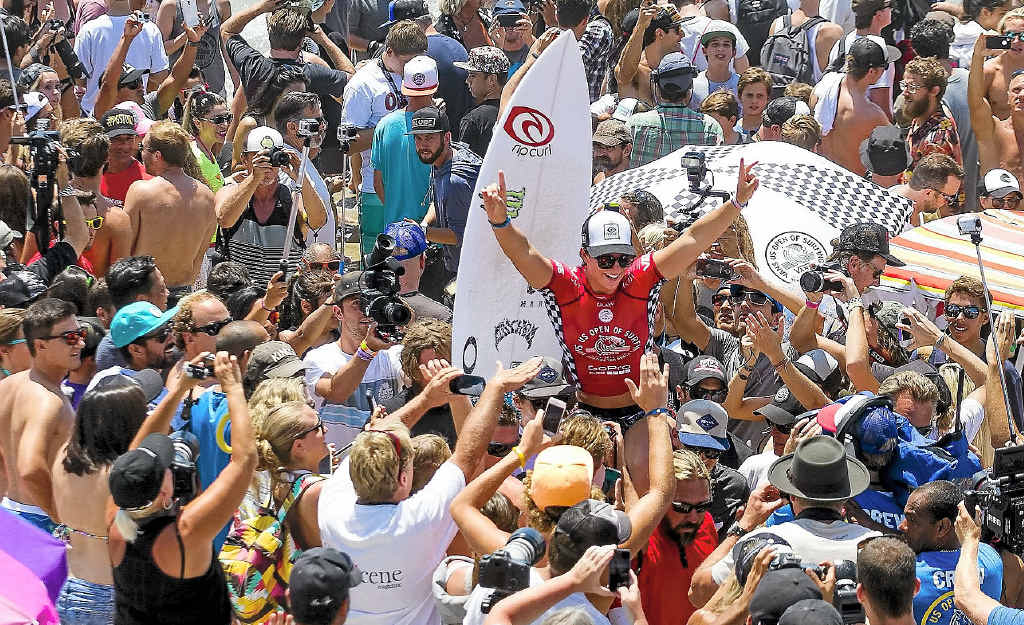 WRIGHT STUFF: Tyler Wright celebrates her first win of the season at the Vans US Open of Surfing where she defeated Stephanie Gilmore in the final. WRIGHT STUFF: Tyler Wright celebrates her first win of the season at the Vans US Open of Surfing where she defeated Stephanie Gilmore in the final.