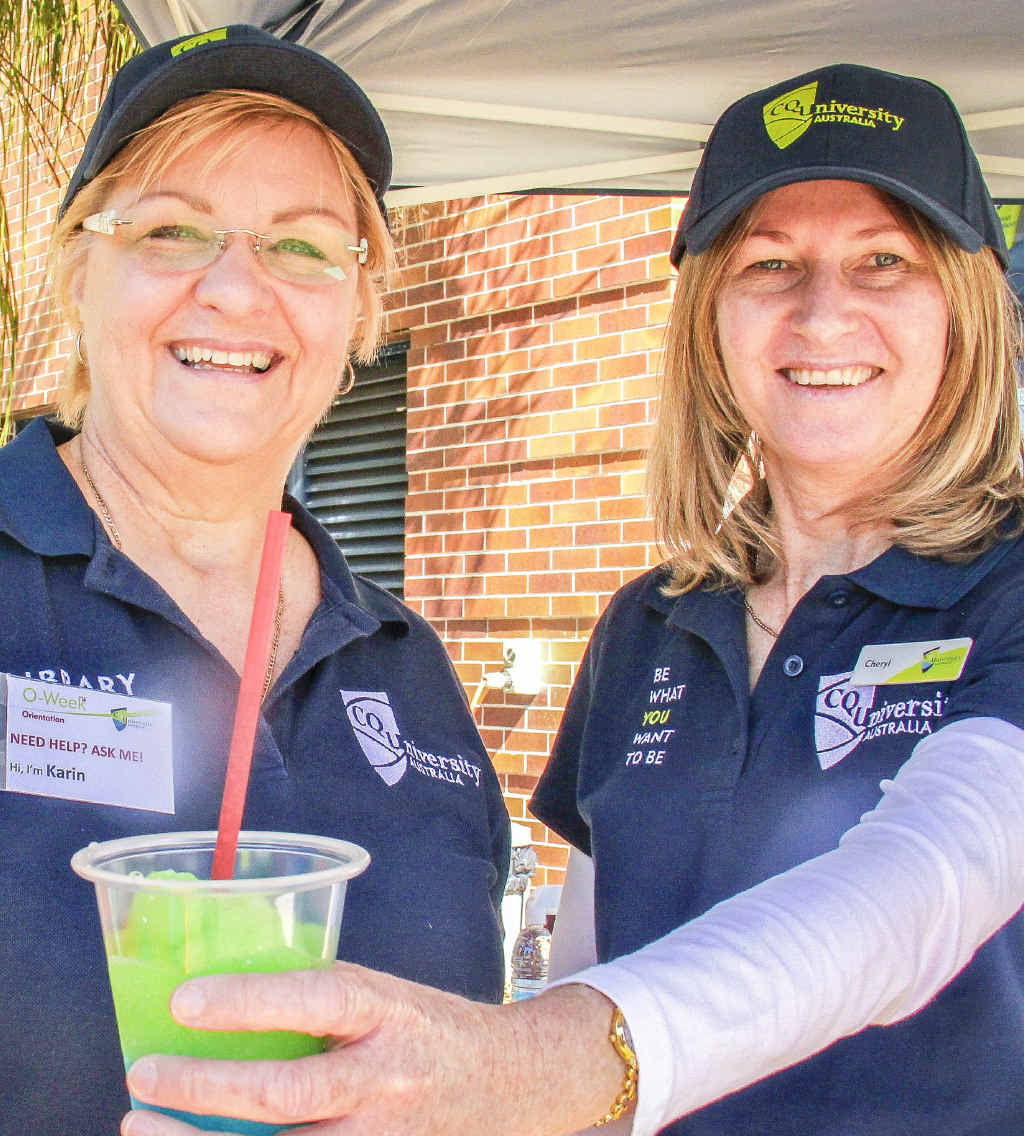 CQUniversity staff offer free slushies at the Open Day at the Gladstone marina. CQUniversity staff offer free slushies at the Open Day at the Gladstone marina.