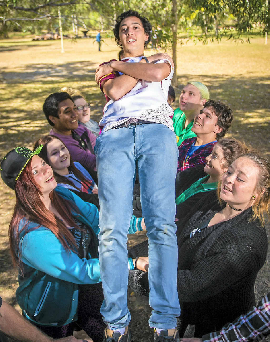 Bradley Thompson takes part in an exercise at the Young People Making a Difference camp held at Tanyalla Recreation and Conference Centre, Tannum Sands. Bradley Thompson takes part in an exercise at the Young People Making a Difference camp held at Tanyalla Recreation and Conference Centre, Tannum Sands.
