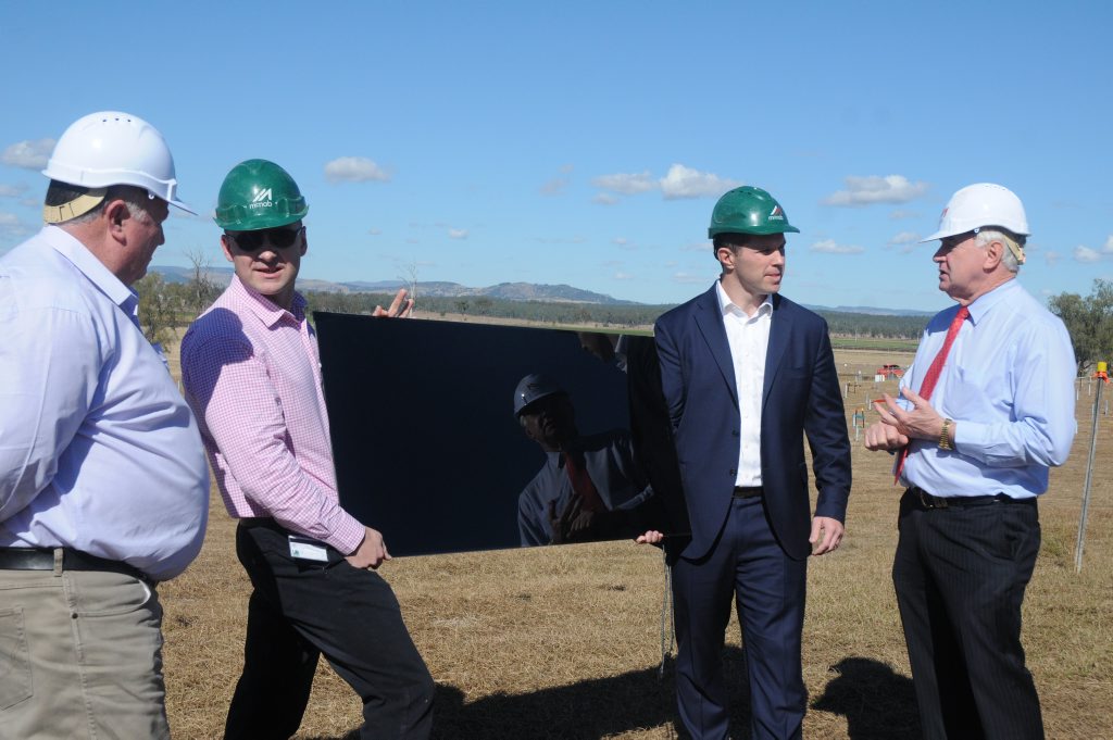 Lockyer Valley Mayor Steve Jones, UQ Professor Paul Meredith, First Solar's Rob Bartrop and Toowoomba Mayor Paul Antonio check out one of the 40,000 solar panels to be installed at the site of the UQ Gatton research plant. Lockyer Valley Mayor Steve Jones, UQ Professor Paul Meredith, First Solar's Rob Bartrop and Toowoomba Mayor Paul Antonio check out one of the 40,000 solar panels to be installed at the site of the UQ Gatton research plant.