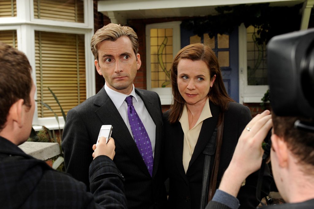 David Tennant and Emily Watson in The Politician's Husband. David Tennant and Emily Watson in The Politician's Husband.