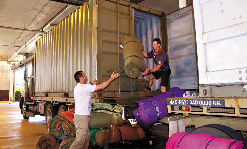 ON THE ROAD AGAIN: Sergeant Nathan Pearse (left) and Leading Aircraftsman Nathan Ward, pack up their trucks at Lang Park ahead of their departure on the Variety Bash. ON THE ROAD AGAIN: Sergeant Nathan Pearse (left) and Leading Aircraftsman Nathan Ward, pack up their trucks at Lang Park ahead of their departure on the Variety Bash.