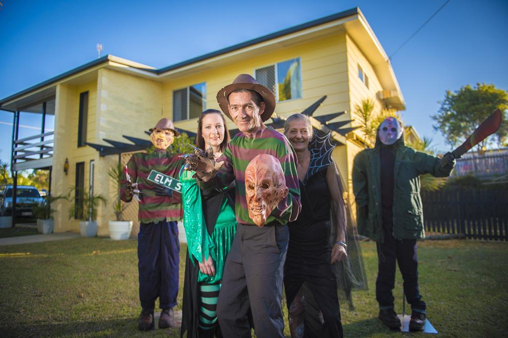 Ashlee Preston, David McDonnell and Annette McDonnell during the goodbye party for Annette and David McDonnell's haunted house on Illawara St, Gladstone. Ashlee Preston, David McDonnell and Annette McDonnell during the goodbye party for Annette and David McDonnell's haunted house on Illawara St, Gladstone.