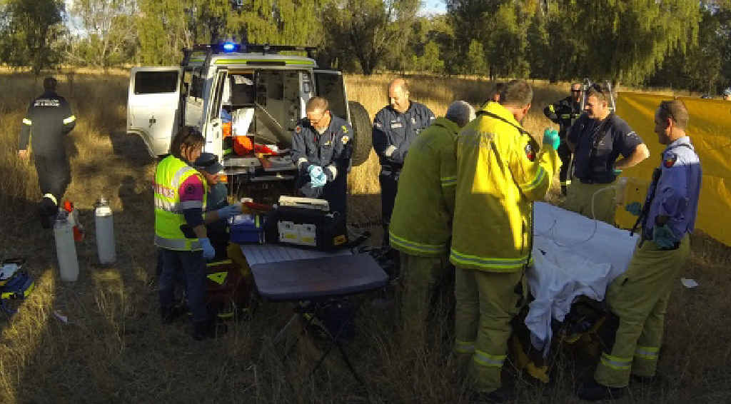 MAN HURT: Emergency services attend to a man involved in a boating accident in Moura. MAN HURT: Emergency services attend to a man involved in a boating accident in Moura.