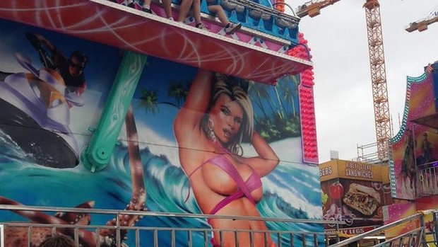 This painting on an Ekka ride will be covered up following complaints This painting on an Ekka ride will be covered up following complaints