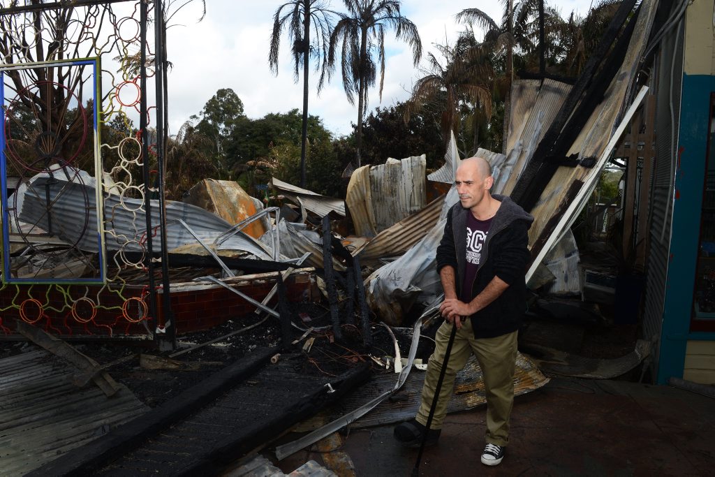 Rural Fire Service volunteer, Max Pike, battled the fire in Nimbin, with a broken ankle. Rural Fire Service volunteer, Max Pike, battled the fire in Nimbin, with a broken ankle.