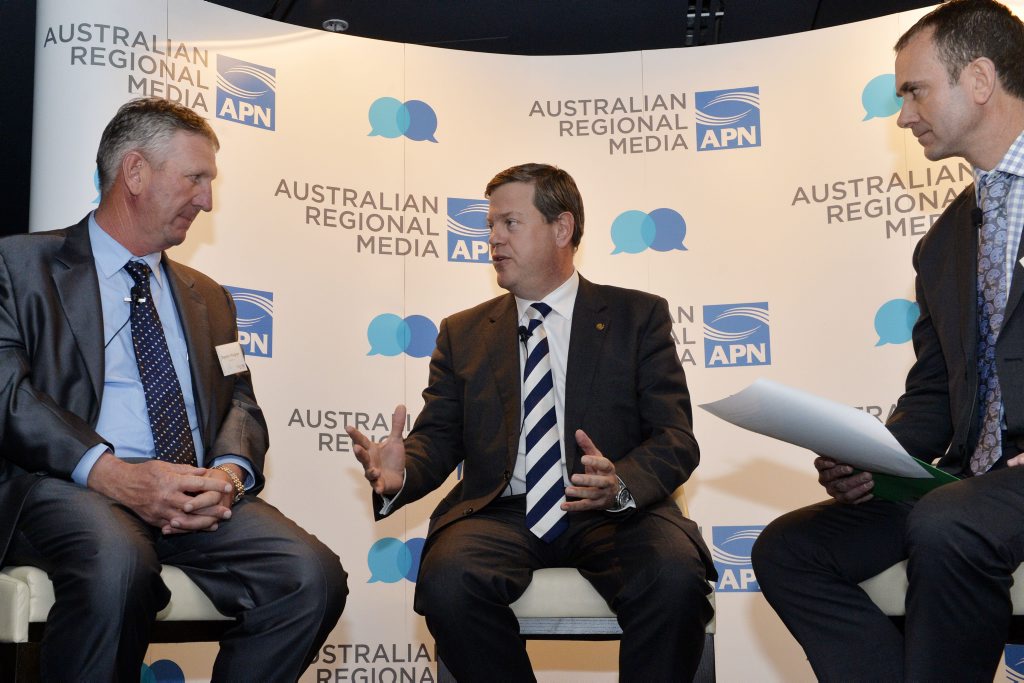 Wagners Director and airport entrepreneur Dennis Wagner, Treasurer and Minister for Trade Hon. Tim Nicholls MP and APN ARM Editorial Director Bryce Johns. Wagners Director and airport entrepreneur Dennis Wagner, Treasurer and Minister for Trade Hon. Tim Nicholls MP and APN ARM Editorial Director Bryce Johns.