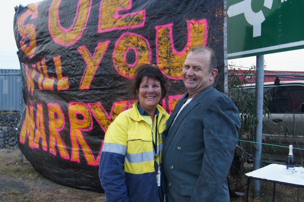 Image for sale: Sue Butler received a surprise proposal on Friday night at Port Central from her partner Bill Grundon - and she said yes.
