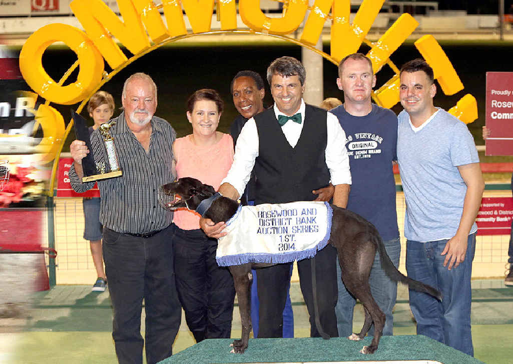 WINNING JOY: This year’s Ipswich auction final winner Are Ate with connections at the Ipswich Showgrounds track. WINNING JOY: This year’s Ipswich auction final winner Are Ate with connections at the Ipswich Showgrounds track.