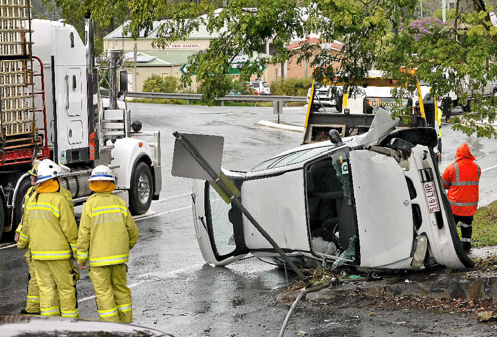 LUCKY ESCAPE: The driver of the vehicle was taken to hospital after the crash on Myall St, Cooroy. LUCKY ESCAPE: The driver of the vehicle was taken to hospital after the crash on Myall St, Cooroy.