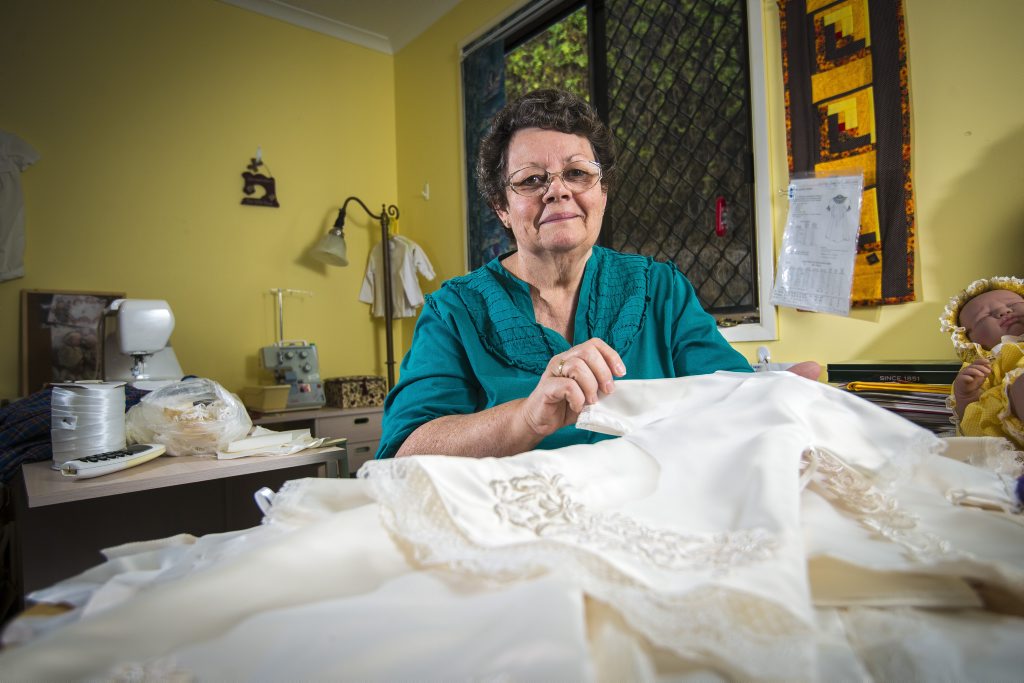 Judy Crabtree makes Angel Gowns for Australian Angel Babies, providing a service to the parents who have suffered the loss of a baby or child aged from 18 weeks gestation, in the form of burial gowns and keepsakes. Judy Crabtree makes Angel Gowns for Australian Angel Babies, providing a service to the parents who have suffered the loss of a baby or child aged from 18 weeks gestation, in the form of burial gowns and keepsakes.