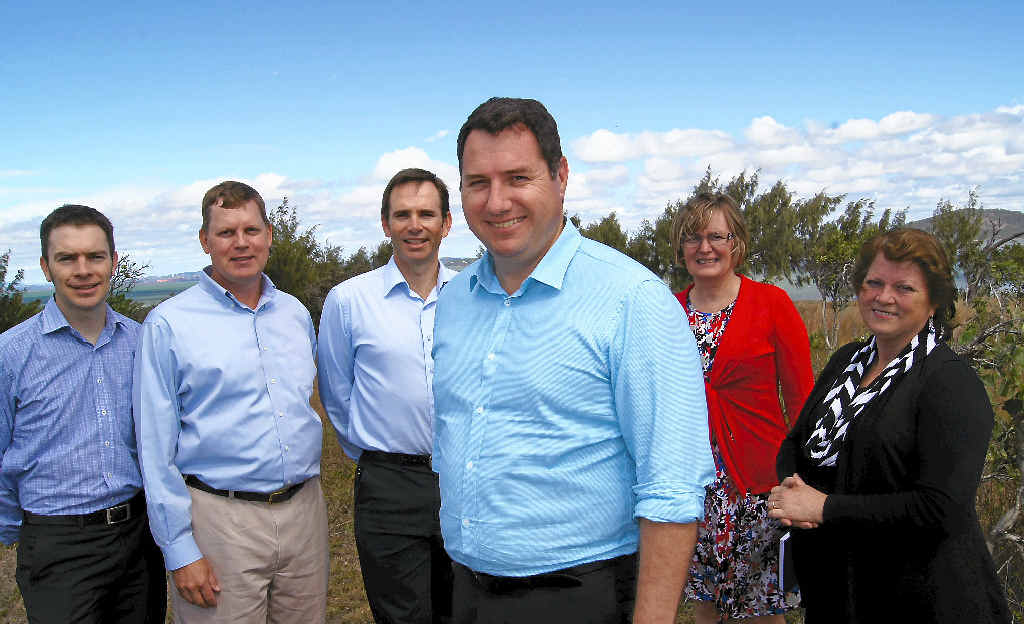 ISLAND SAVIOURS: Environment Minister Andrew Powell (third from right) with (from left) LNG representatives Ben Power, Page Maxson, Brenton Hawtin and Tracey Winters, and Gladstone MP Liz Cunningham. ISLAND SAVIOURS: Environment Minister Andrew Powell (third from right) with (from left) LNG representatives Ben Power, Page Maxson, Brenton Hawtin and Tracey Winters, and Gladstone MP Liz Cunningham.