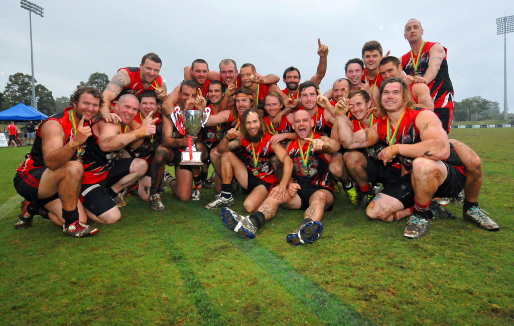 Victorious Sawtell-Toormina respond to the cheers of supporters after a thrilling AFL North Coast grand final victory over Coffs Swans. Victorious Sawtell-Toormina respond to the cheers of supporters after a thrilling AFL North Coast grand final victory over Coffs Swans.