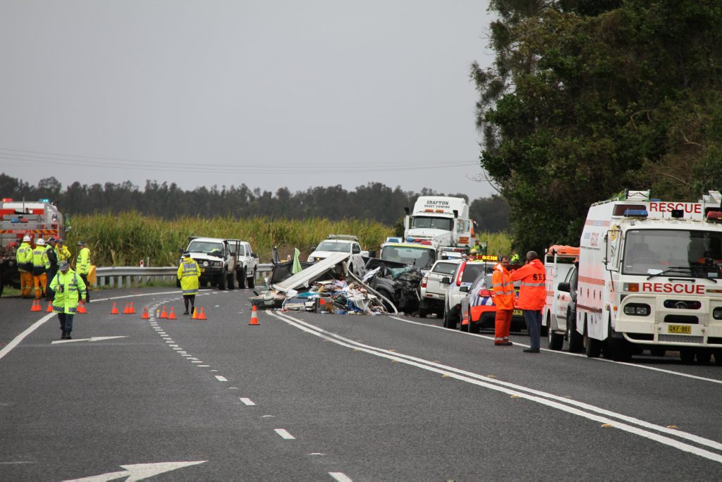 Two people were killed and five others were taken to hospital after a horror crash involving a truck and two cars on the Pacific Highway north of Woodburn. Two people were killed and five others were taken to hospital after a horror crash involving a truck and two cars on the Pacific Highway north of Woodburn.