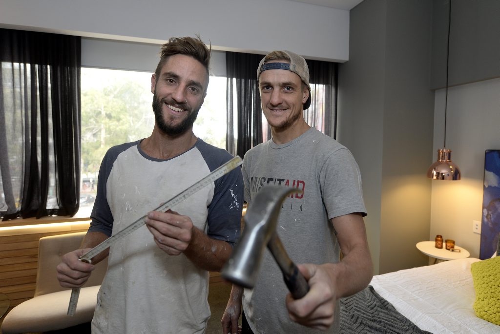 Shannon, left, and Simon Vos pictured working on their master bedroom. Shannon, left, and Simon Vos pictured working on their master bedroom.