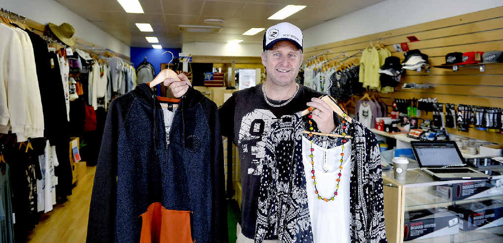 COME ON DOWN: Surfpeople owner Lee Young is excited to provide designer clothes in Lennox Head after opening his store on Ballina St. COME ON DOWN: Surfpeople owner Lee Young is excited to provide designer clothes in Lennox Head after opening his store on Ballina St.