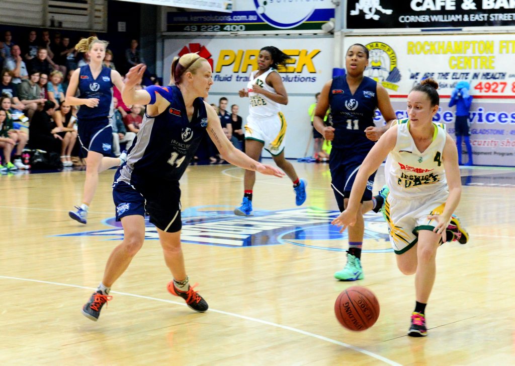 Image for sale: Katrina Clifford vs Courtney Taylor. Cyclones vs Ipswich. QBL Semi Finals. Womens Basketball. Photo Sharyn O'Neill / The Morning Bulletin