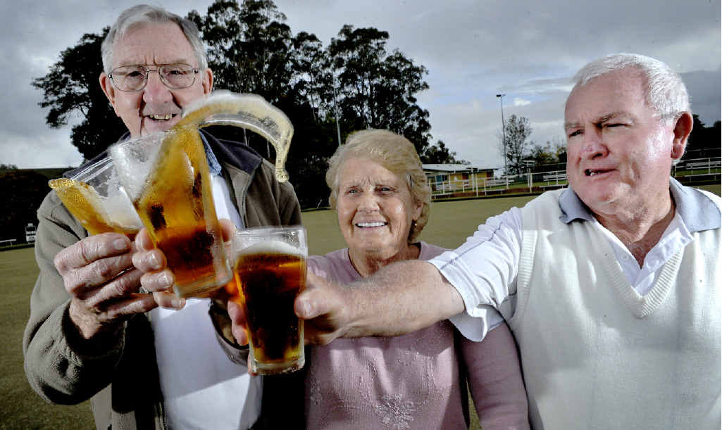 Lismore Heights Sport Recreational and Community Club committee member Bob Swords and Elaine Fowler celebrate with club president Kel Lavis after the club was able to continue operating in Lismore Heights. Lismore Heights Sport Recreational and Community Club committee member Bob Swords and Elaine Fowler celebrate with club president Kel Lavis after the club was able to continue operating in Lismore Heights.