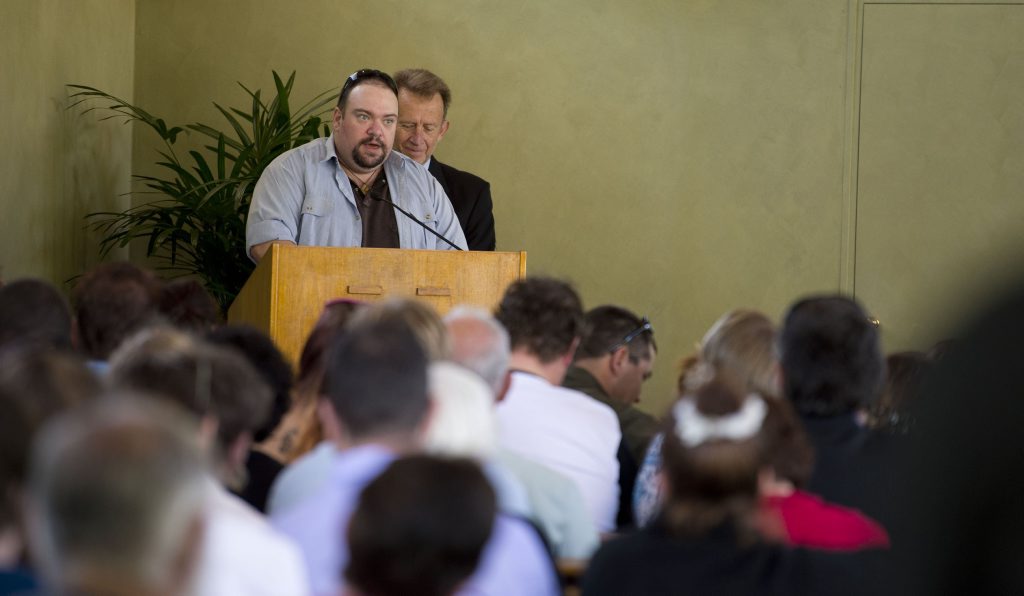 Derek Reidy speaks at Nic Burton's funeral. Derek Reidy speaks at Nic Burton's funeral.