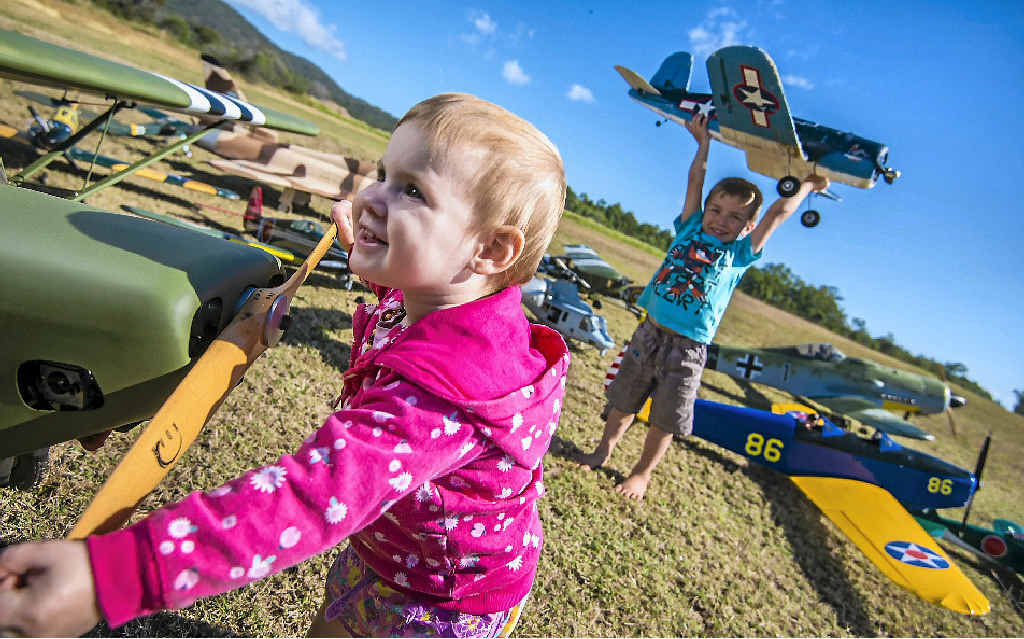 GOING UP: Myia Josefski and Jack O’Dell, whose grandparents are on the Gladstone Model Aero Club committee, are looking forward to a weekend of watching warbirds fly at Yarwun. GOING UP: Myia Josefski and Jack O’Dell, whose grandparents are on the Gladstone Model Aero Club committee, are looking forward to a weekend of watching warbirds fly at Yarwun.