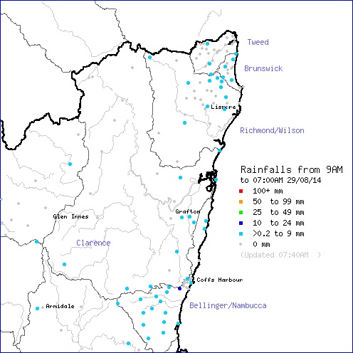 Rainfall between 9am, August 28, 2014, and 7am, August 29. Rainfall between 9am, August 28, 2014, and 7am, August 29.