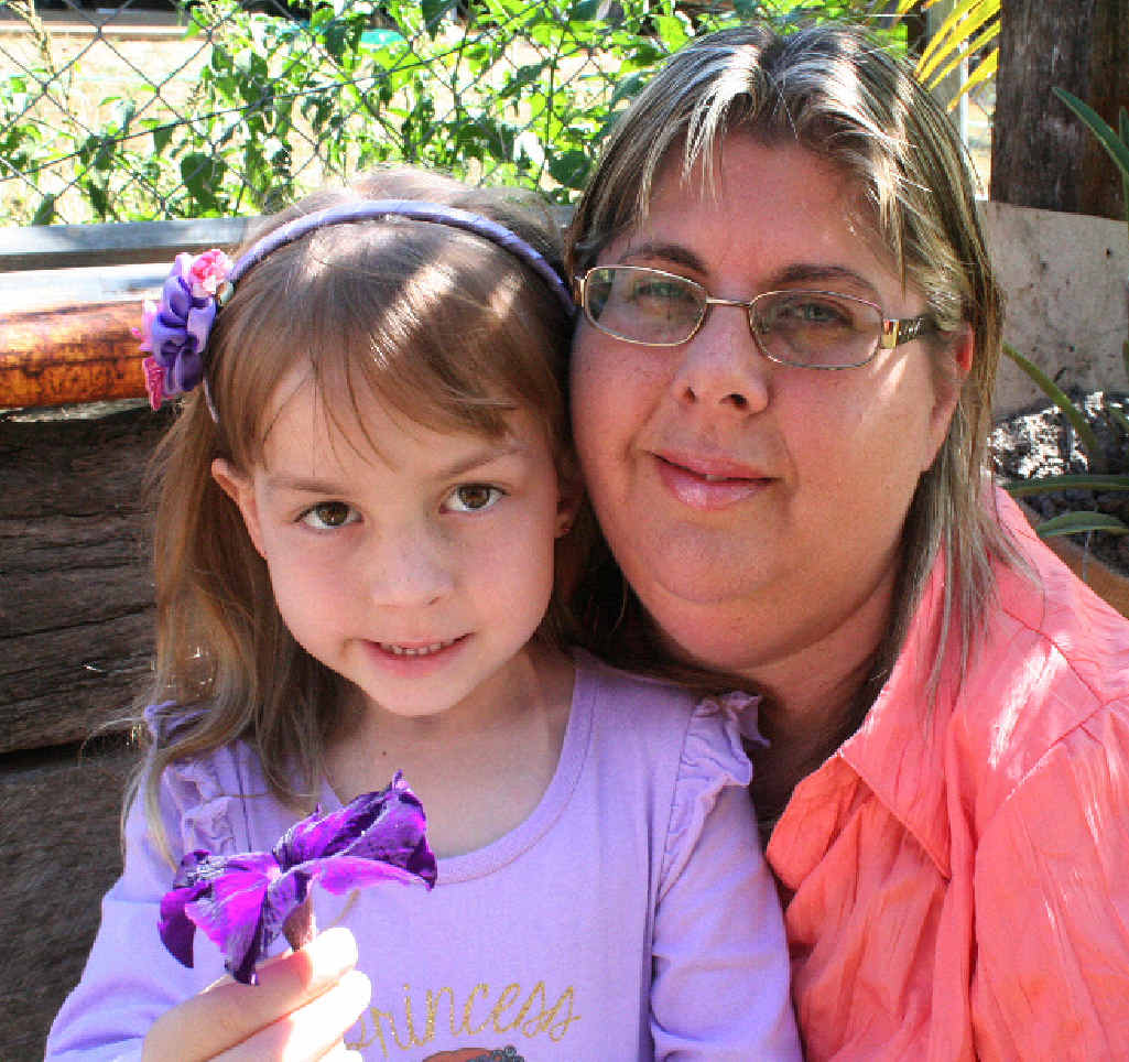 FIND A CURE: Young Miami-Lee Mauger, 5, and her mum Katrina Mauger spend time out of their busy day together. Miami-Lee is fighting brain cancer. FIND A CURE: Young Miami-Lee Mauger, 5, and her mum Katrina Mauger spend time out of their busy day together. Miami-Lee is fighting brain cancer.