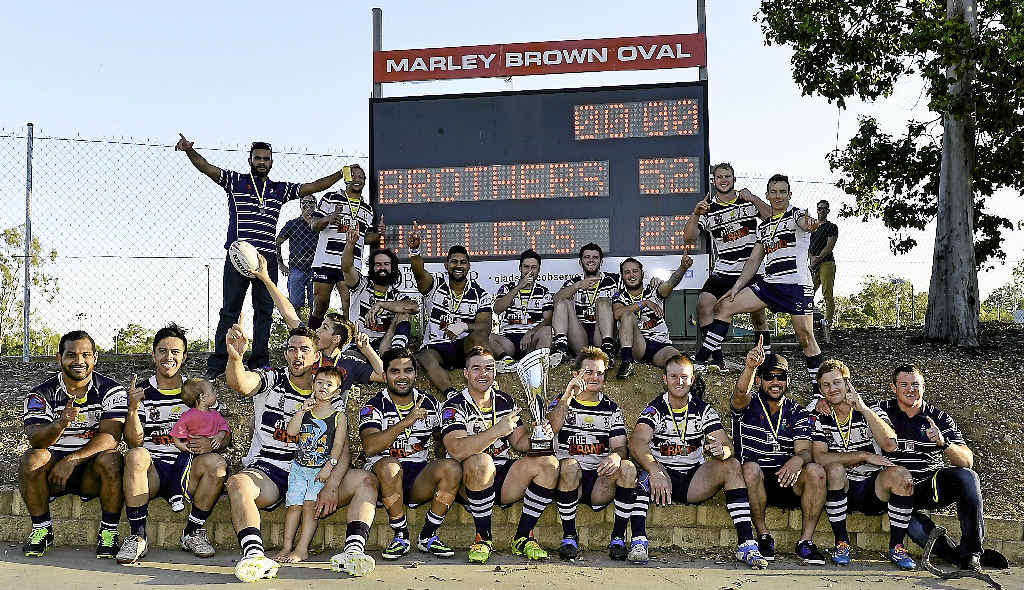TOP TEAM: The Brothers A-grade players celebrate their 2014 Gladstone District Rugby League grand final trouncing of Valleys. TOP TEAM: The Brothers A-grade players celebrate their 2014 Gladstone District Rugby League grand final trouncing of Valleys.