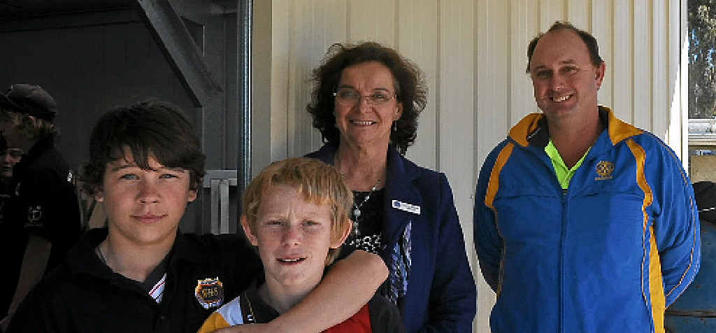 Warwick State High School Mt Gordon Campus students Clayton Fox and Cassidy Ryan with Warwick State High School principal Cheryl Bullion and Rotary Club of Warwick president Darren Bray at the official opening of the multi-purpose shed at the campus. Warwick State High School Mt Gordon Campus students Clayton Fox and Cassidy Ryan with Warwick State High School principal Cheryl Bullion and Rotary Club of Warwick president Darren Bray at the official opening of the multi-purpose shed at the campus.
