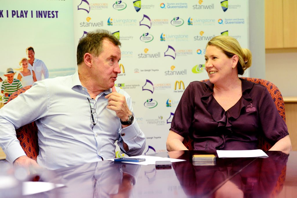 Tower Holdings CEO Terry Agnew and Capricorn Enterprise CEO Mary Carroll discuss the Great Keppel Island Revitalisation Project in Rockhampton. Photo Sharyn O'Neill / The Morning Bulletin Tower Holdings CEO Terry Agnew and Capricorn Enterprise CEO Mary Carroll discuss the Great Keppel Island Revitalisation Project in Rockhampton. Photo Sharyn O'Neill / The Morning Bulletin