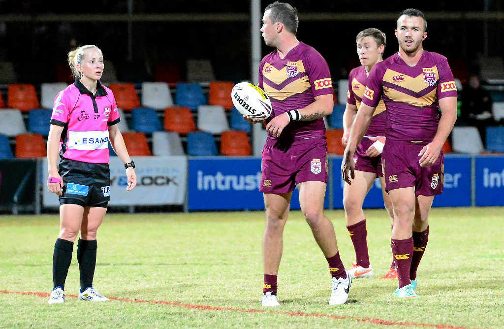 IN CONTROL: Belinda Sleeman takes control of the Queensland Rangers vs NSW Country Bulls at Browne Park, Rockhampton, earlier this year. IN CONTROL: Belinda Sleeman takes control of the Queensland Rangers vs NSW Country Bulls at Browne Park, Rockhampton, earlier this year.
