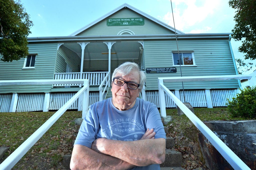 Eumundi Independent Theatre President John Burls is not happy about having to leave their home at Eumundi School of Arts and are looking for a new place to put on plays. Photo: John McCutcheon / Sunshine Coast Daily Eumundi Independent Theatre President John Burls is not happy about having to leave their home at Eumundi School of Arts and are looking for a new place to put on plays. Photo: John McCutcheon / Sunshine Coast Daily