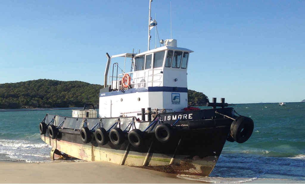 STRANDED: Westerly winds blew this tug up on a Fisherman’s Beach on Great Keppel Island on Tuesday night. STRANDED: Westerly winds blew this tug up on a Fisherman’s Beach on Great Keppel Island on Tuesday night.