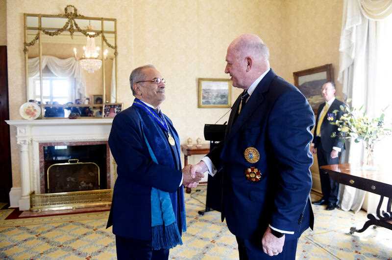 Former Timor Leste President Dr Jose Ramos-Horta is invested by the Governor-General His Excellency General Sir Peter Cosgrove as an Honorary Companion of the Order of Australia at Admiralty House on Fathers Day in Sydney, Sunday, Sept. 7, 2014. Former Timor Leste President Dr Jose Ramos-Horta is invested by the Governor-General His Excellency General Sir Peter Cosgrove as an Honorary Companion of the Order of Australia at Admiralty House on Fathers Day in Sydney, Sunday, Sept. 7, 2014.