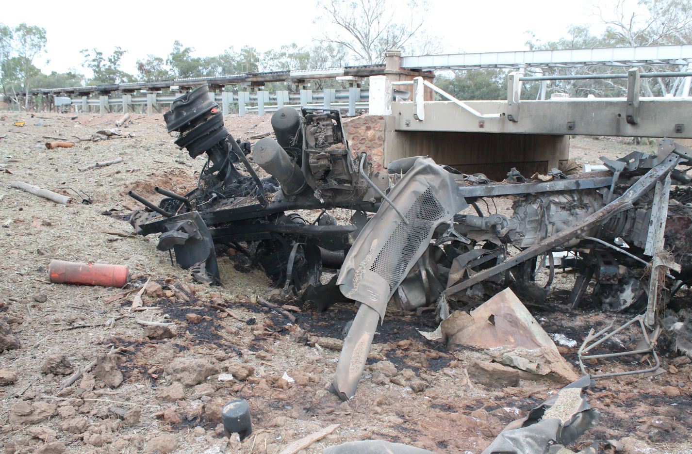 Queensland police have released images of the area surrounding a truck explosion in Charleville overnight on the Mitchell Highway. Queensland police have released images of the area surrounding a truck explosion in Charleville overnight on the Mitchell Highway.