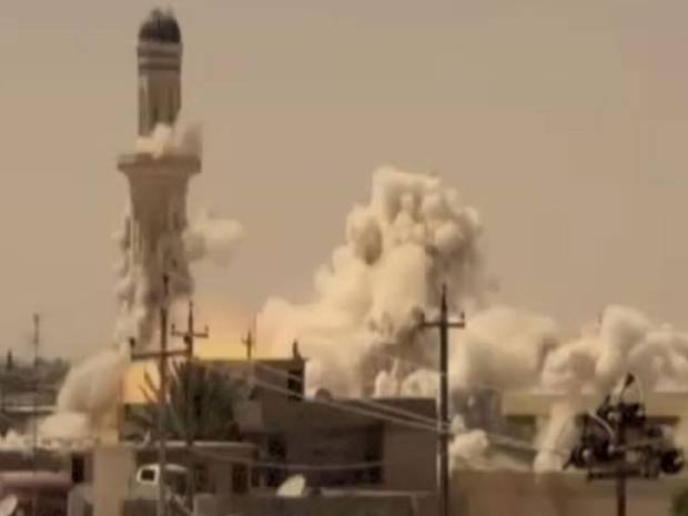 Footage of a mosque being blown up in a US anti Isis video. Footage of a mosque being blown up in a US anti Isis video.